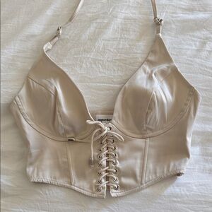Superdown Cream Satin Lace-Up Top